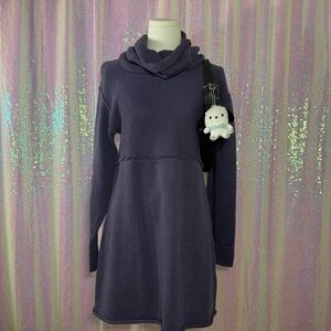 purple reverse seam knit sweater with removable turtleneck